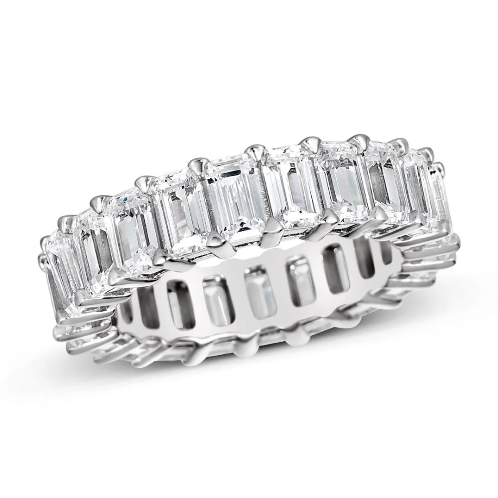 Anna Zuckerman Grace 55 Women's 5 ct. Diamond Crystalline Emerald Cut Eternity Ring in Platinum-Plating over 925 Sterling Silver