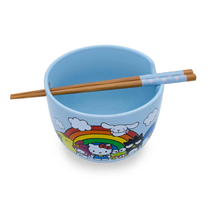 Sanrio Hello Kitty and Friends Rainbow 20 oz Ceramic Ramen Bowl and Chopstick Set - Multicolor