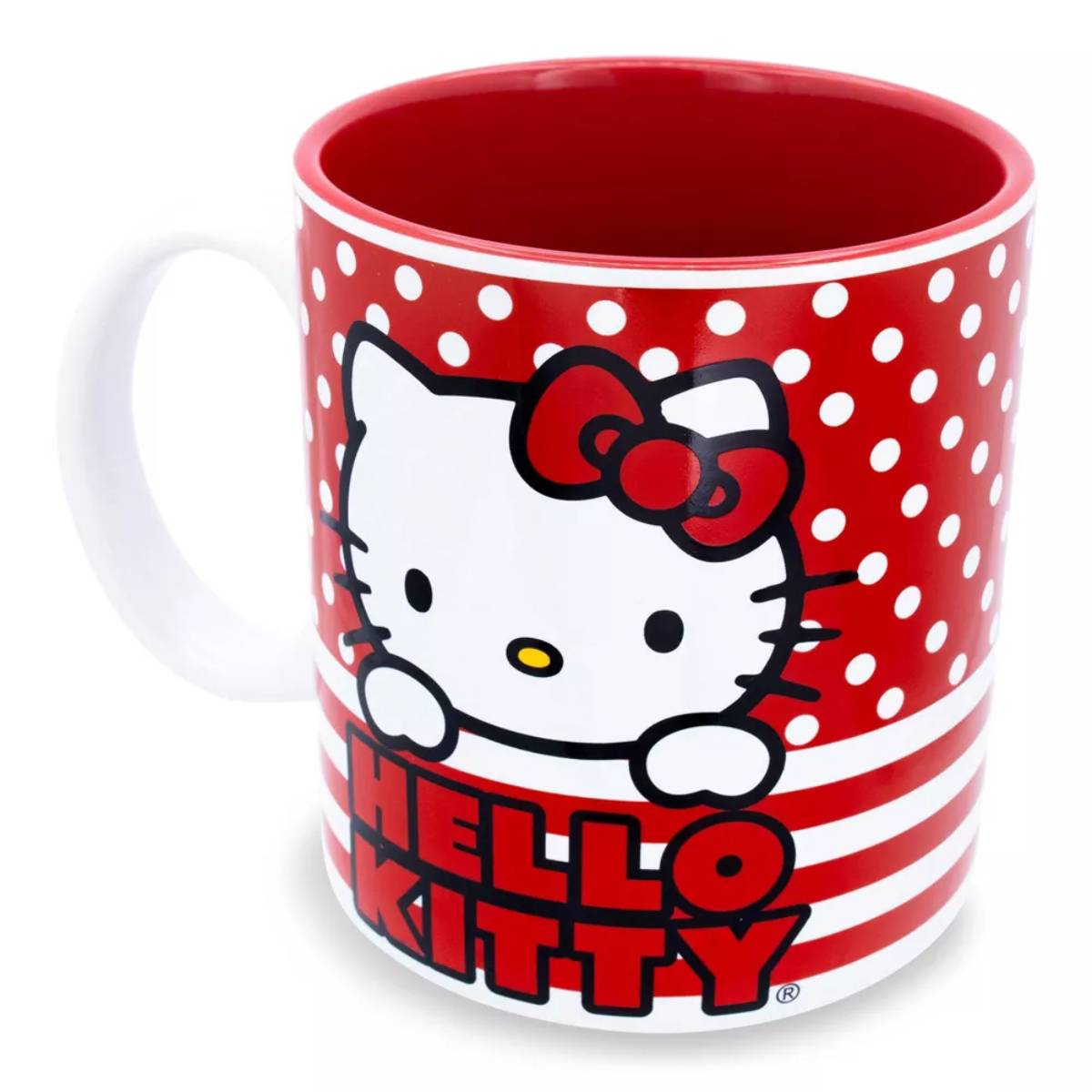 Sanrio Hello Kitty 20 oz Ceramic Dots And Stripes Mug - Red/White