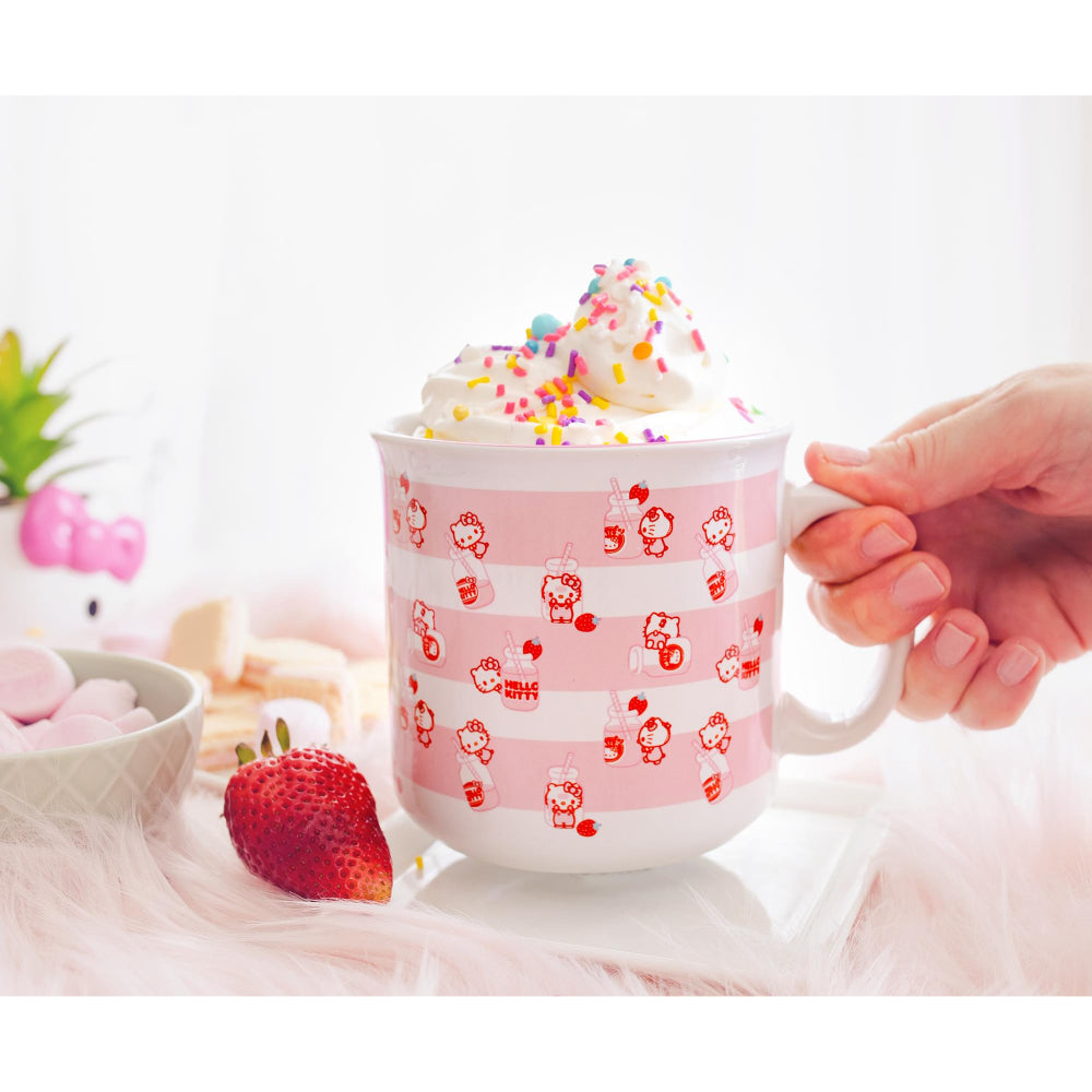 Sanrio Hello Kitty Strawberry Milk 20 oz Ceramic Camper Mug - White/Pink
