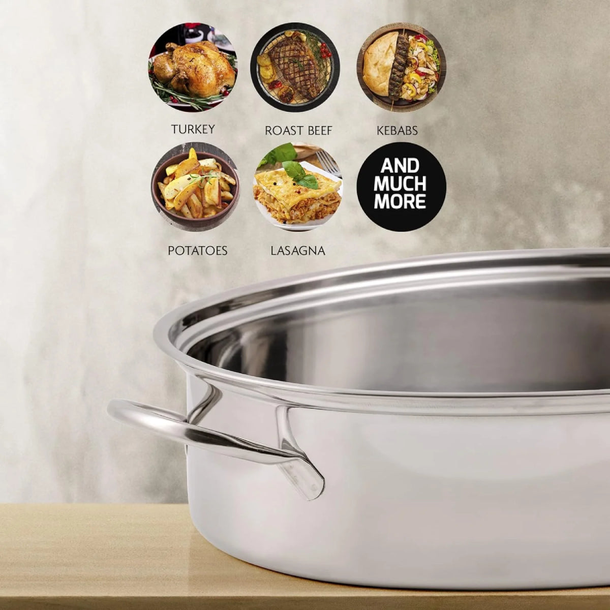 Ovente CWR32161S 16" Stainless Steel Oval Roasting Pan with Lid and Rack - Silver