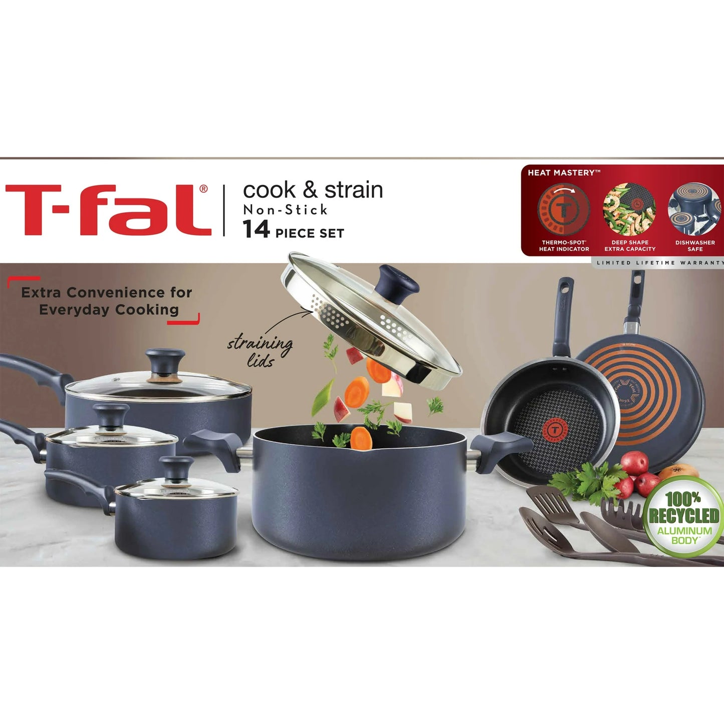 T-Fal Simply Cook Nonstick Cookware Set (14-Pieces) - Blue