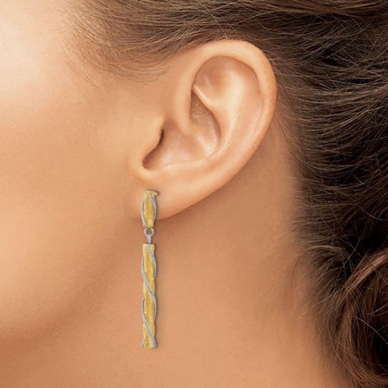 14K Leslie's Women's Diamond-Cut Drop and Dangle Earrings in Rhodium Plating-over 14K Two-Tone Gold