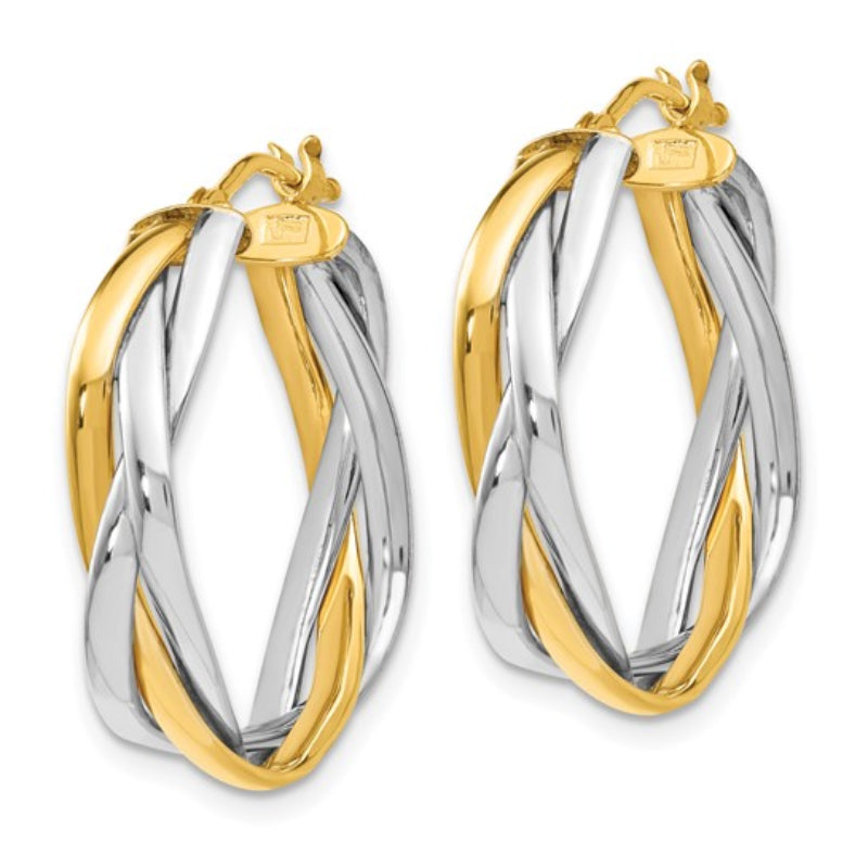 14K Leslie's Women's 3.75mm Braided Hoop Earrings in Rhodium Plating-over 14K Yellow Gold