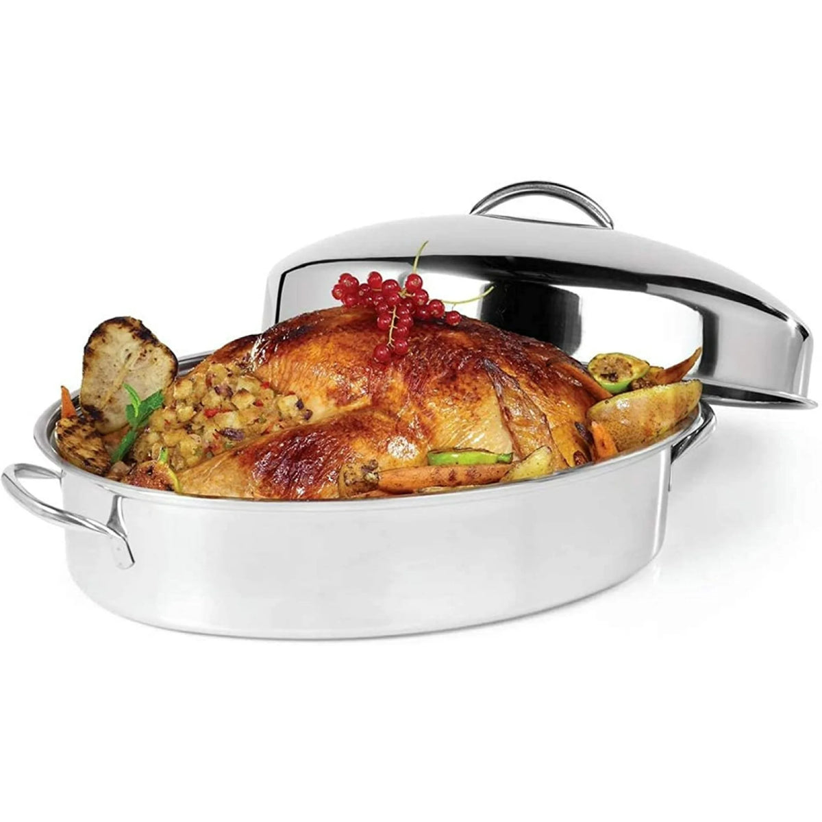 Ovente CWR32161S 16" Stainless Steel Oval Roasting Pan with Lid and Rack - Silver