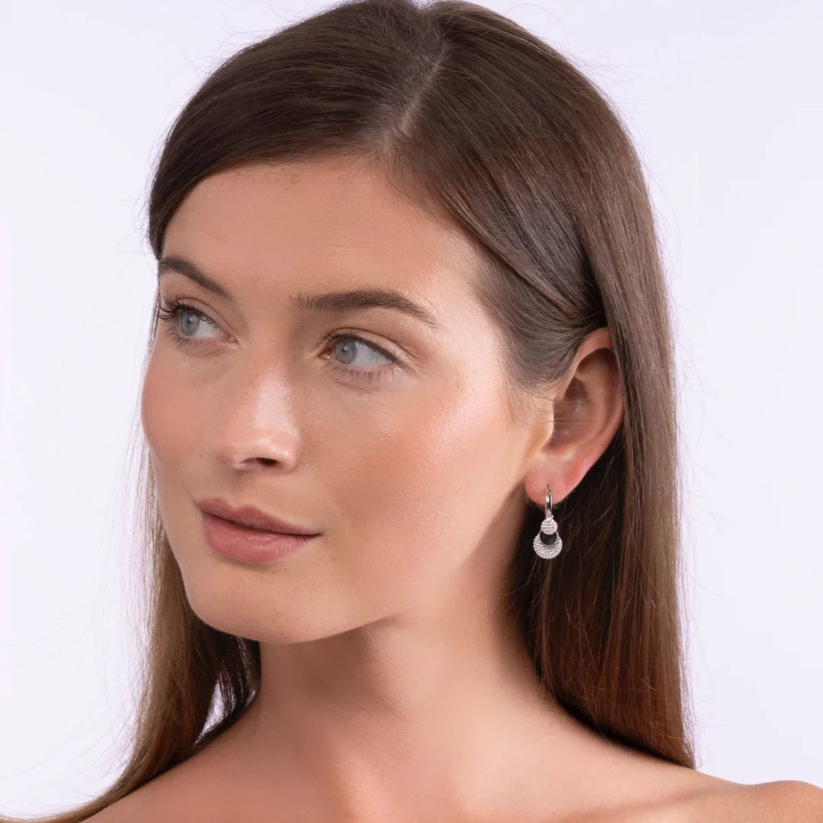 Anna Zukerman Olivia 90 Women's 0.75 ct. Diamond Crystalline Petite Pave Huggie Earrings in Platinum-Plating over 925 Sterling Silver