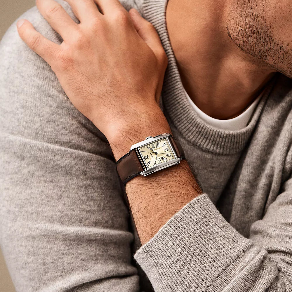 Fossil Carraway Men's 30mm Brown Strap Watch - Cream Dial