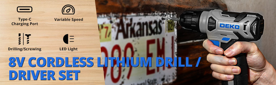 DEKO Drill Set: 8V Cordless Tool Kit for Home Use 126 Piece