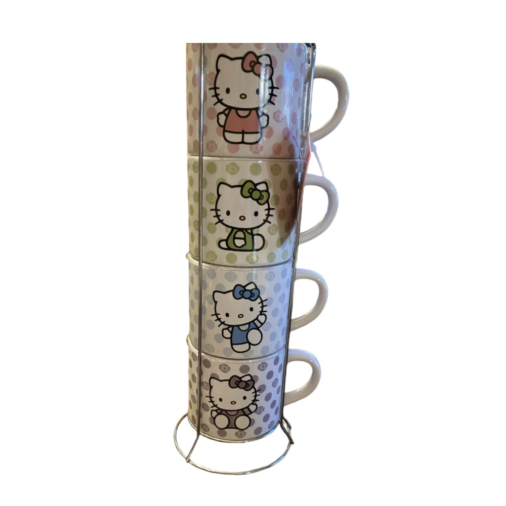 Sanrio Hello Kitty 10 oz Stacked Ceramic Mug with Holder (4-Pieces)
