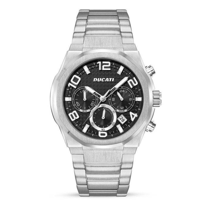 Ducati Men's 43.5mm Silver-Tone Bracelet Watch - Black Dial