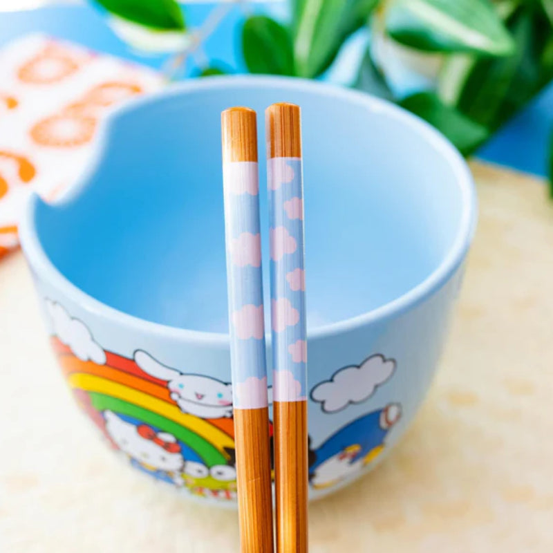 Sanrio Hello Kitty and Friends Rainbow 20 oz Ceramic Ramen Bowl and Chopstick Set - Multicolor