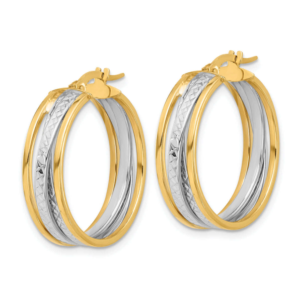14K Leslie's Women's 6.5mm Diamond-Cut Hoop Earrings in Rhodium Plating-over 14K Yellow Gold