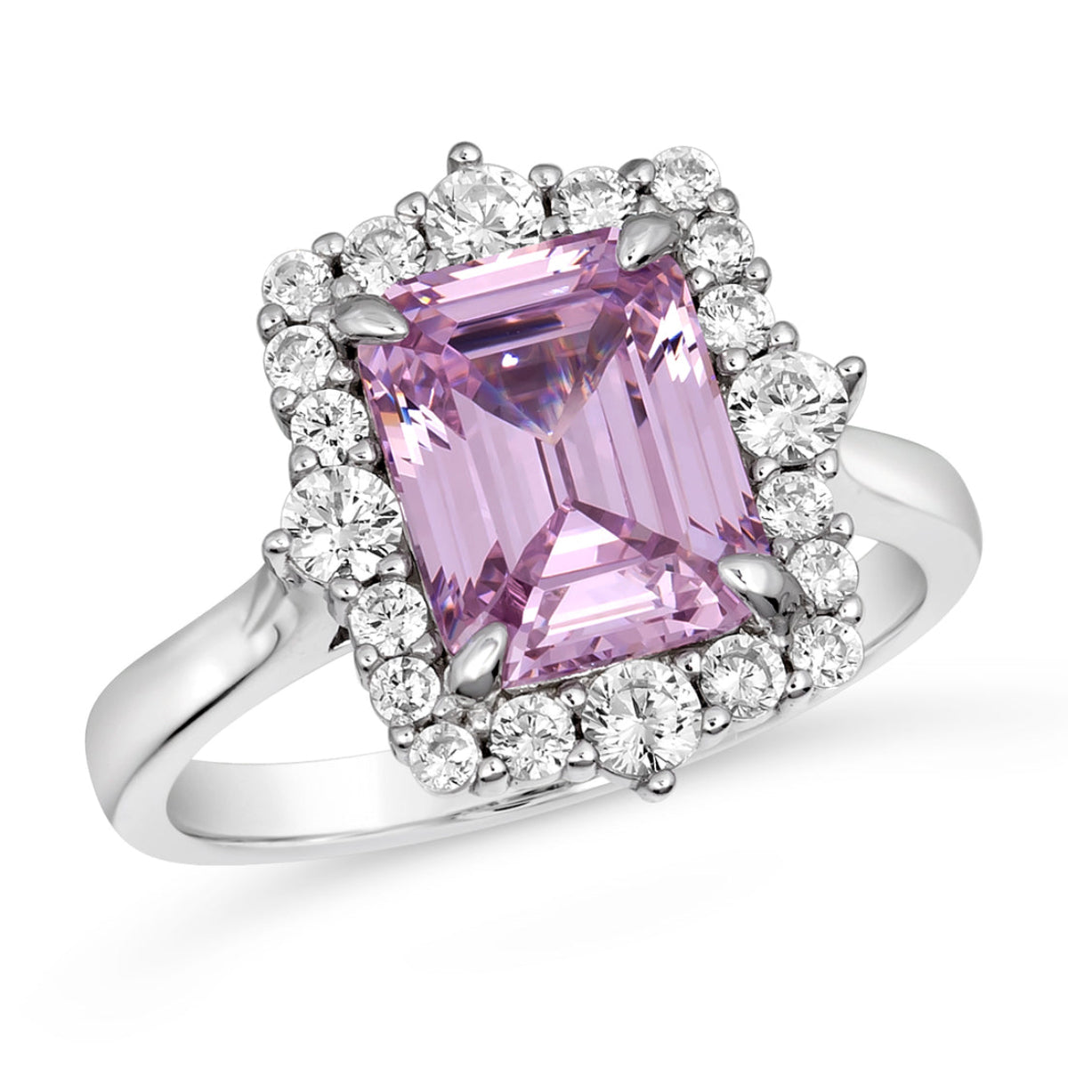 Anna Zuckerman Grace 60 Women's 3 ct. Argyle Pink Crystalline Oraia Emerald Cut Ring in Platinum-Plating over 925 Sterling Silver - Size 9