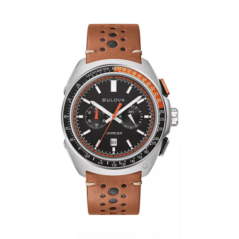 Bulova Racer Chronograph Men's 42mm Brown Strap Watch - Black Dial
