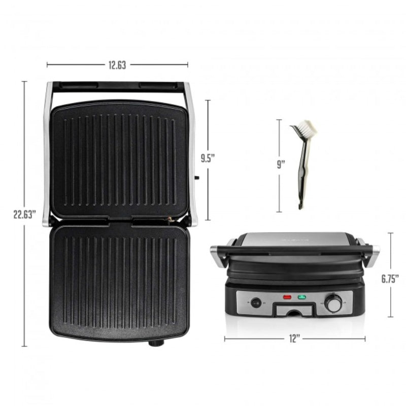 Ovente GP1861BR 4-Slice Electric Panini Grill with Double-Sided Non-Stick Plates - Silver