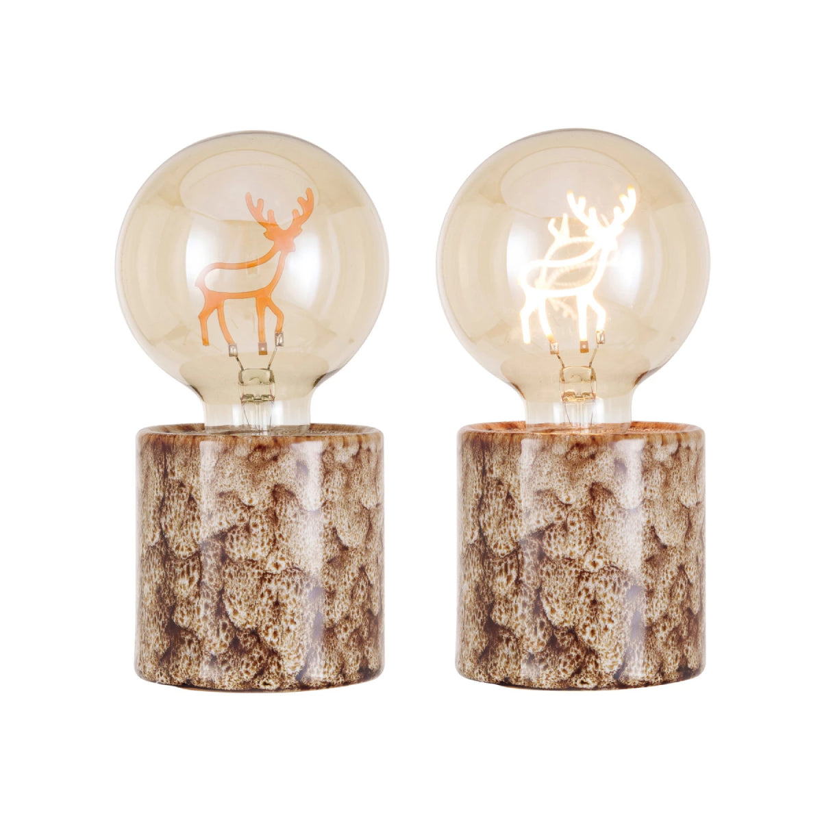 Creative Co-op Lamp with LED Deer Shape Filament Light Bulb - Brown/Cream