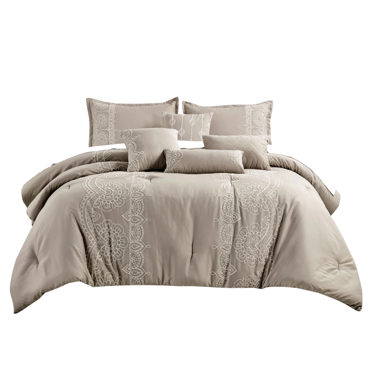 ESCA Marie Queen Size Comforter Set (7-Pieces) - Taupe