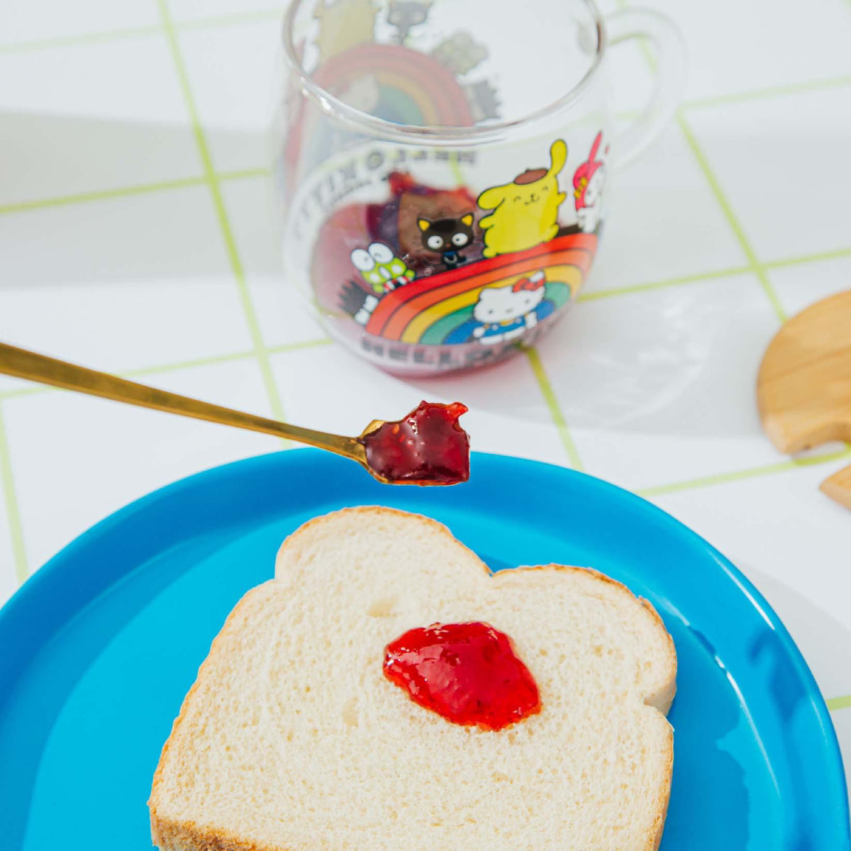 Sanrio Hello Kitty and Friends 17 oz Rainbow Glass Mug with Lid and Spoon - Multicolor