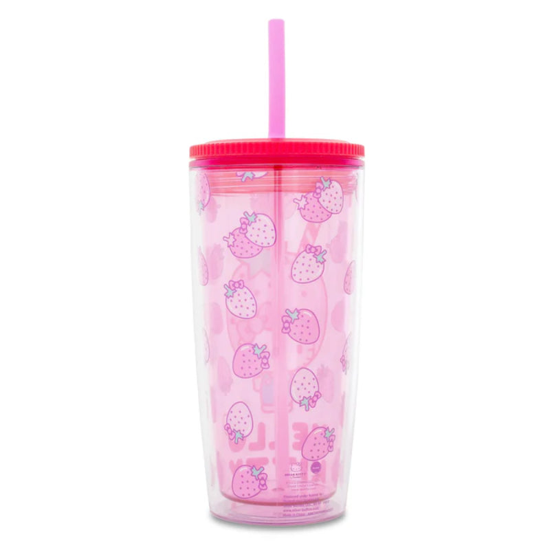 Sanrio Hello Kitty Strawberries 20 oz Tumbler With Lid and Straw - Pink