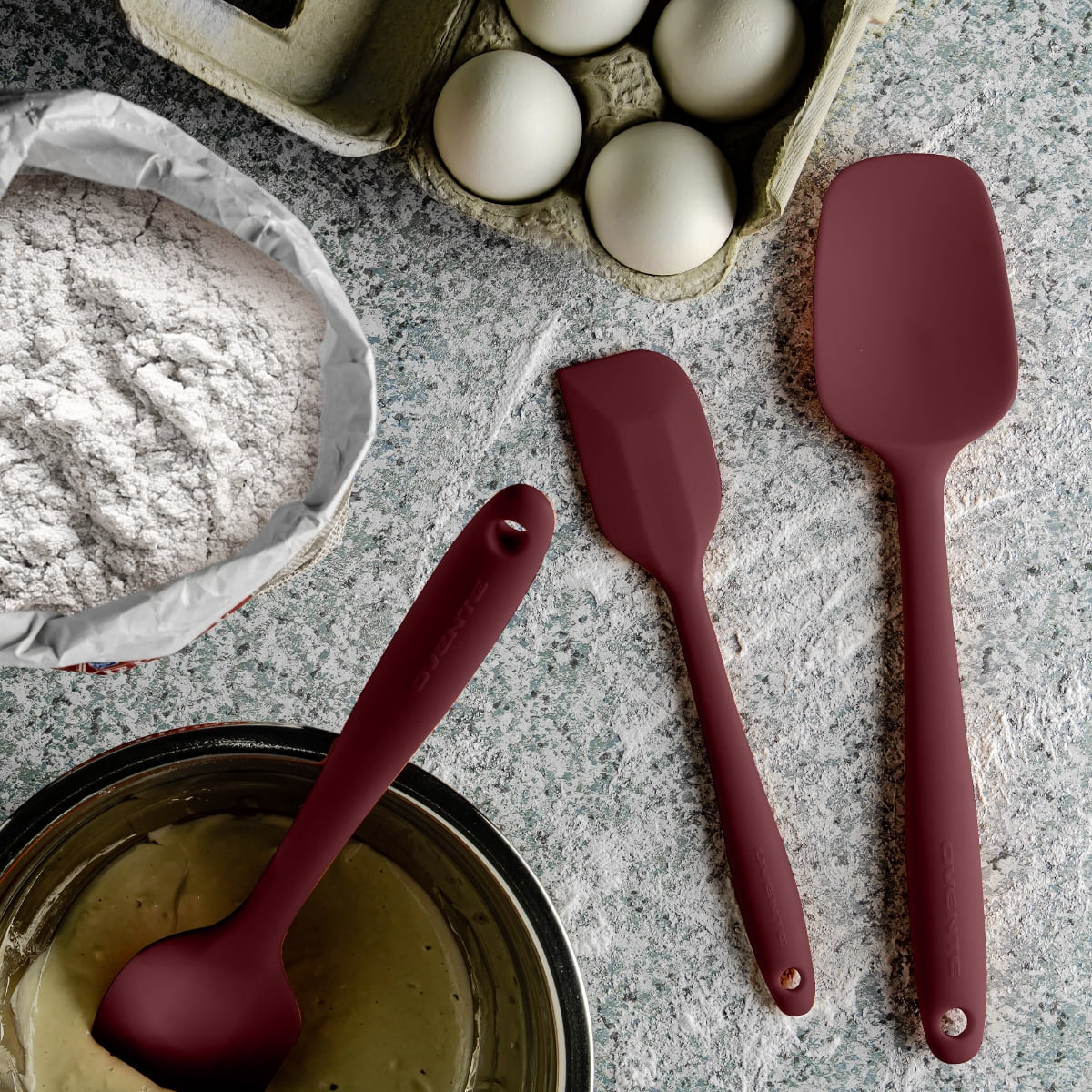 Ovente Non-Stick Spatula Set (5 Pieces) - Red