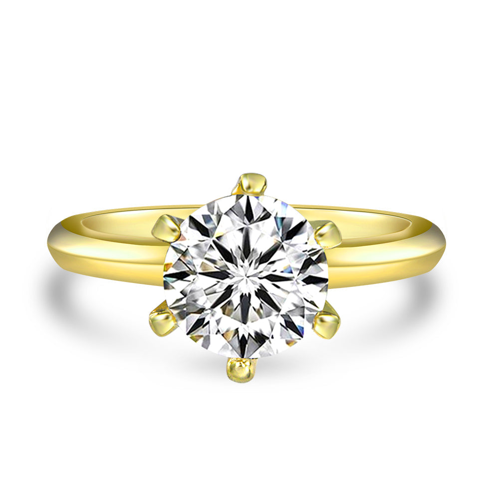 Anna Zuckerman Anastasia 02 Women's 2 ct. Diamond Crystalline Solitaire Engagement Ring in 18K Yellow Gold-Plating over 925 Sterling Silver - Size 9