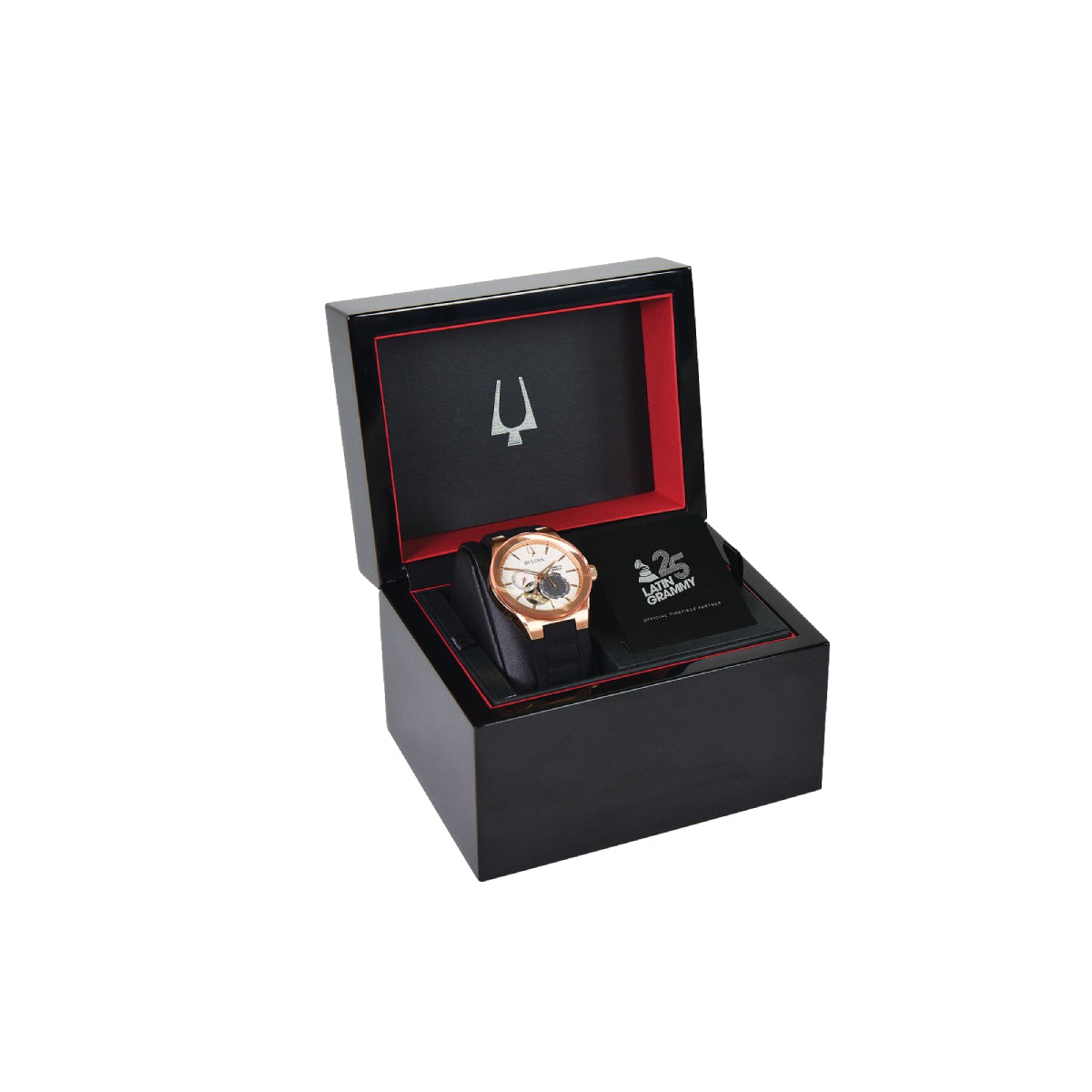 Bulova Latin Grammy Men's 38mm Black Strap Watch - Rose Gold-Tone/White Dial