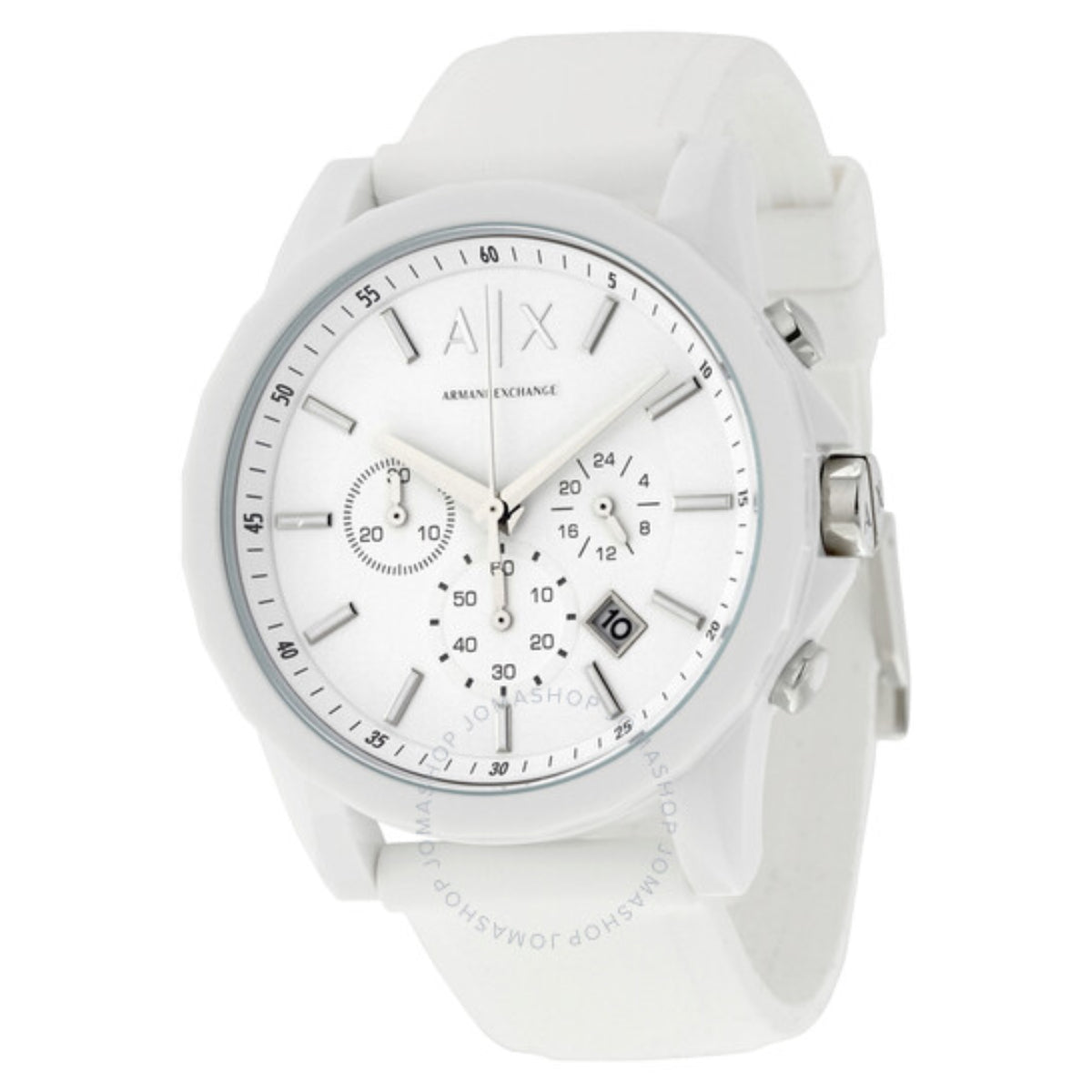 Armani Exchange Active Men's 44mm White Strap Watch - Silver Dial
