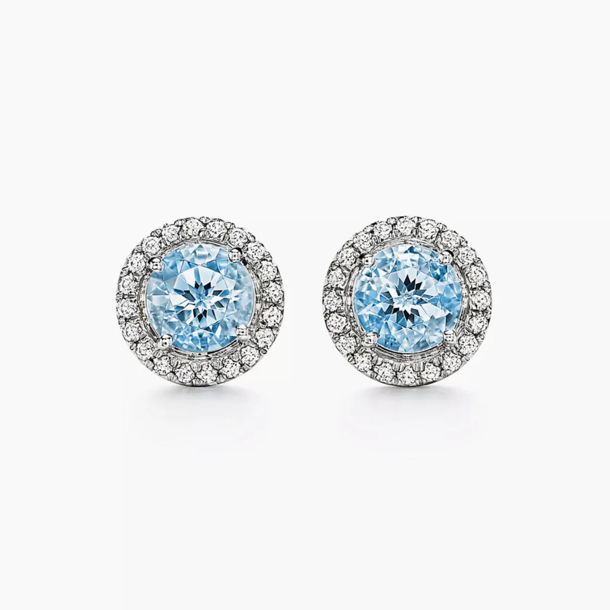 Anna Zukerman Anastasia 32 Women's 1 ct. Aquamarine Crystalline and 1 ct. Diamond Crystalline Hello Halo Stud Earrings in Platinum-Plating over 925 Sterling Silver