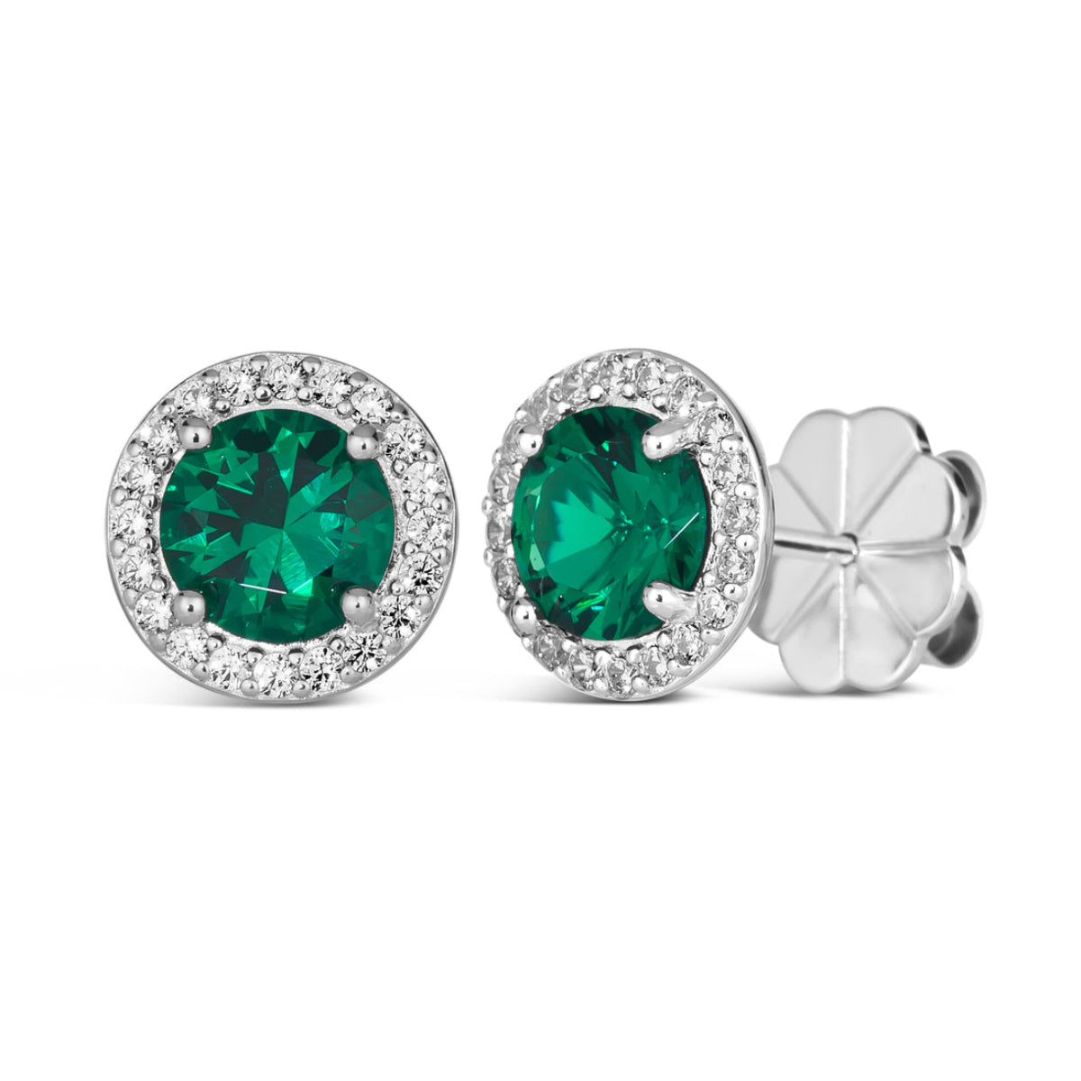 Anna Zuckerman Anastasia 33 Women's 1 ct. Emerald & 1 ct. Diamond Crystalline Lola Martini Halo Studs in Platinum-Plating over 925 Sterling Silver