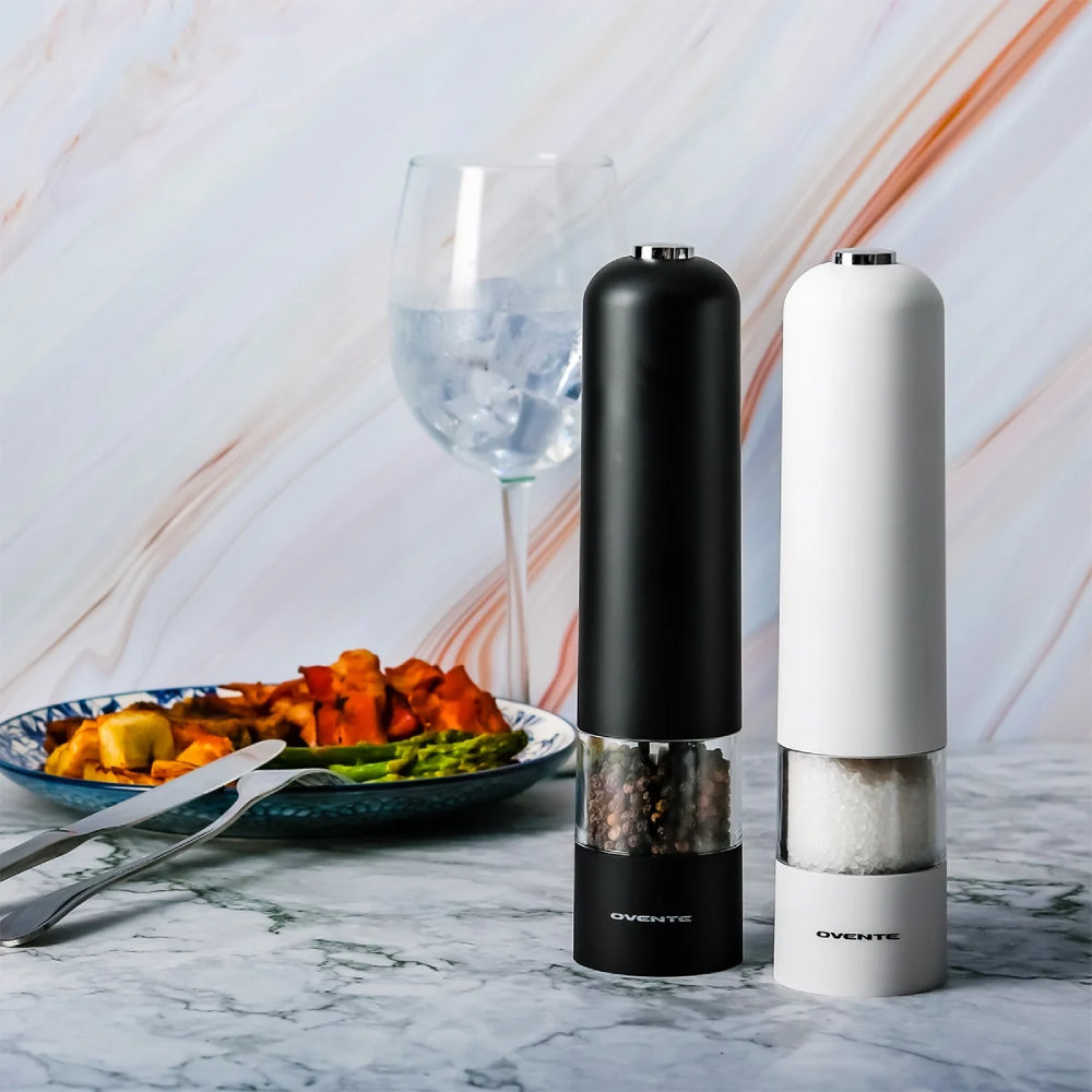 Ovente SPD102BW Electric Salt and Pepper Mill Grinder Set