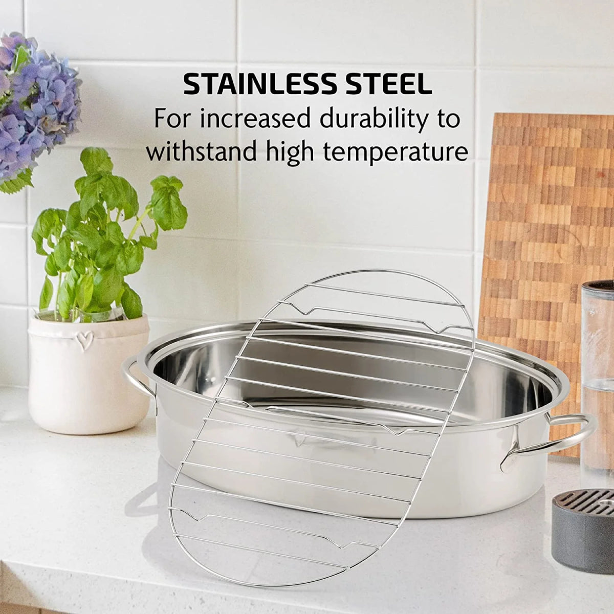 Ovente CWR32161S 16" Stainless Steel Oval Roasting Pan with Lid and Rack - Silver