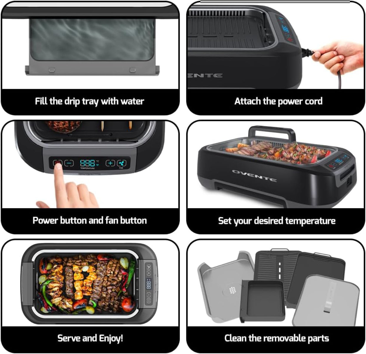 Ovente SGR85B Indoor Electric Grill - Black