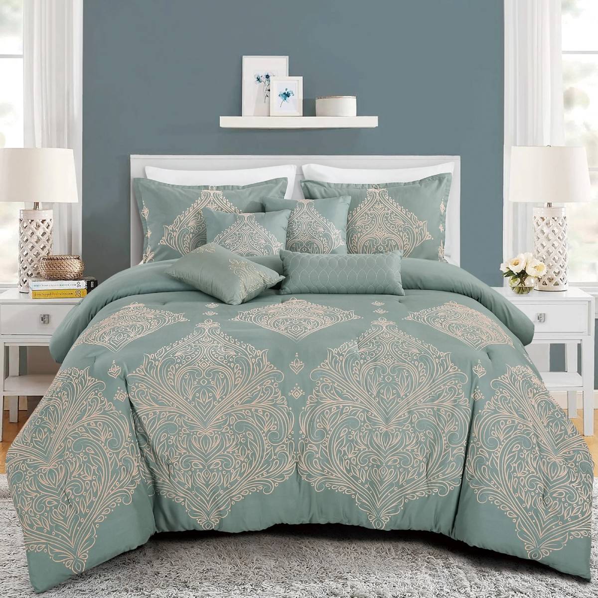 ESCA Lycoris King Size Comforter Set (7- Pieces) - Blue