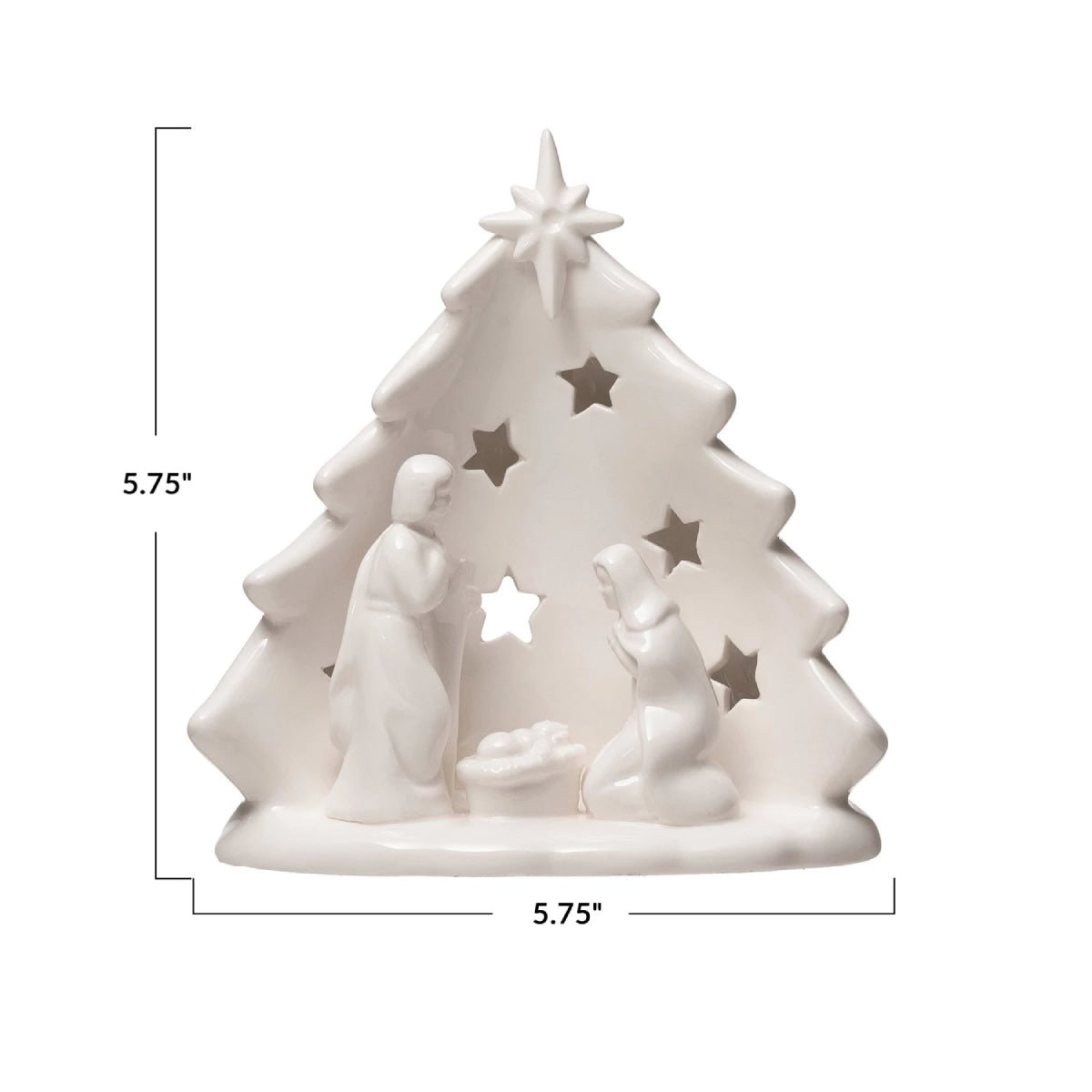 Creative Co-op Holy Family Candle Holder with Tree and Cut-Outs - White