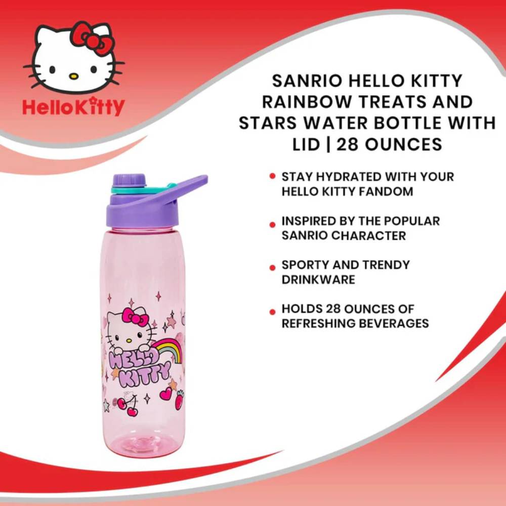 Sanrio Hello Kitty Rainbow Treats and Stars 28 oz Water Bottle with Lid - Multicolor