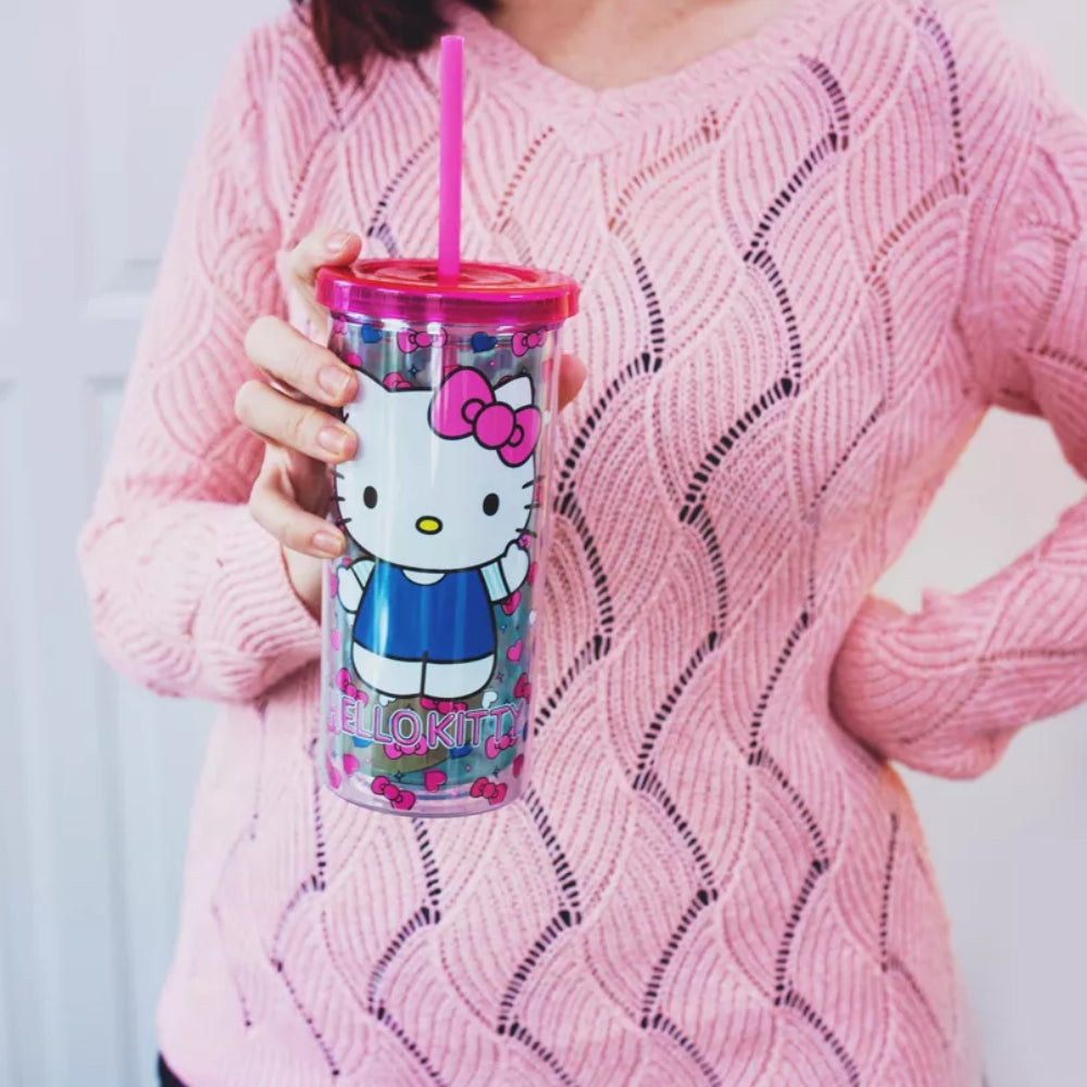 Sanrio Hello Kitty Bows and Hearts 20 oz Carnival Cup with Lid and Straw - Multicolor
