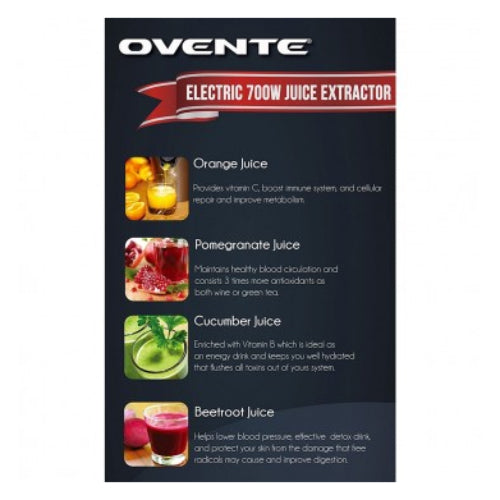 Ovente JE7607BR 700-Watt Wide Mouth Cold Press Juicer - Silver/Black