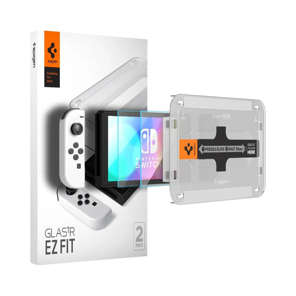 Spigen GLAS.tR EZ Fit Screen Protector for Nintendo Switch OLED (Pack of 2) - Clear