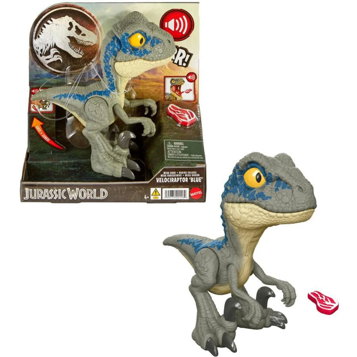 Jurassic World Mega Roar Velociraptor Toy - Gray