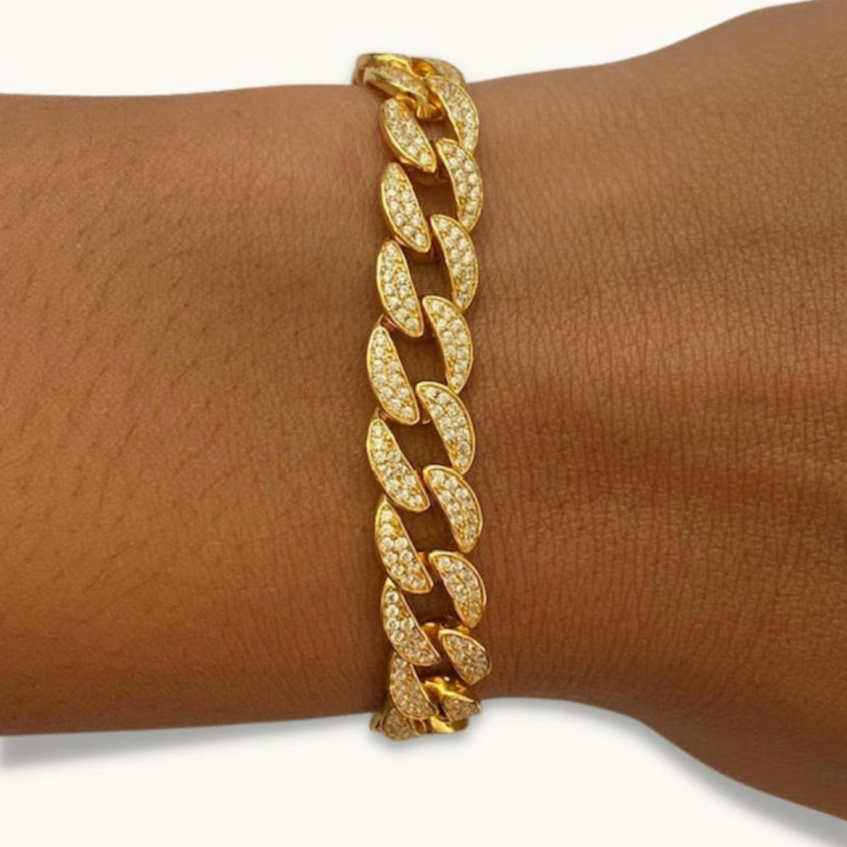 Anna Zuckerman Olivia 74 Women's 8" 3 ct. Diamond Crystalline Havana Cuban Bracelet in 18K Yellow Gold-Plating over 925 Sterling Silver