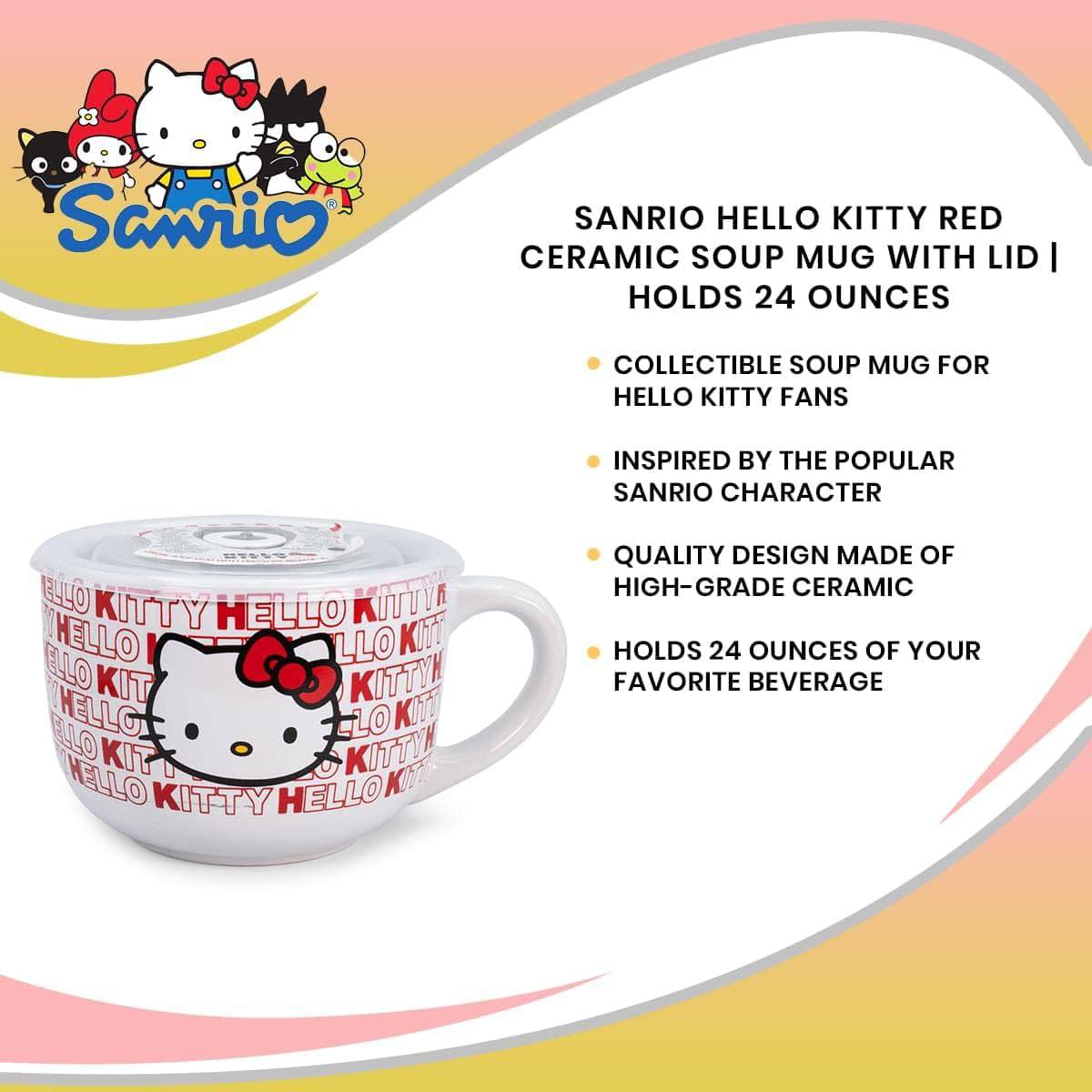 Sanrio Hello Kitty 24 oz Ceramic Soup Mug With Vented Lid - Red
