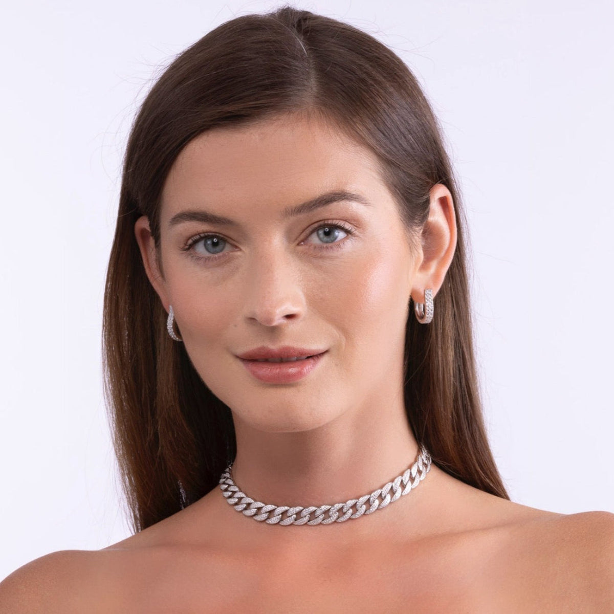 Anna Zuckerman Olivia 63 18" 12.25 ct. Diamond Crystalline Super Cuban Link Necklace in Platinum-Plating over 925 Sterling Silver