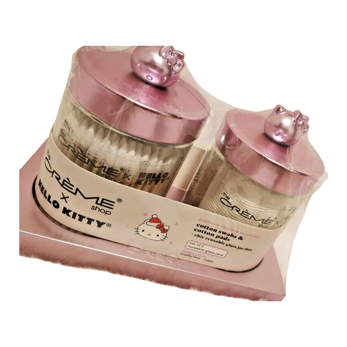 The Crème Shop Hello Kitty Chic Reusable Jar Set with Cotton Pads & Swabs