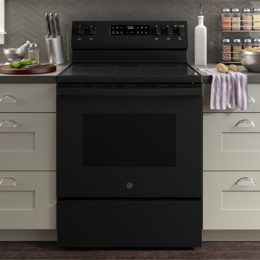 GE GRF500PVBB 30" Free-Standing Electric Range with Crisp Mode - Black