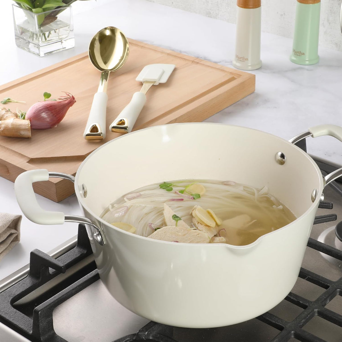 Martha Stewart 143817 Kitchen Scraper and Spoon (2 Piece) Set - Linen/Gold