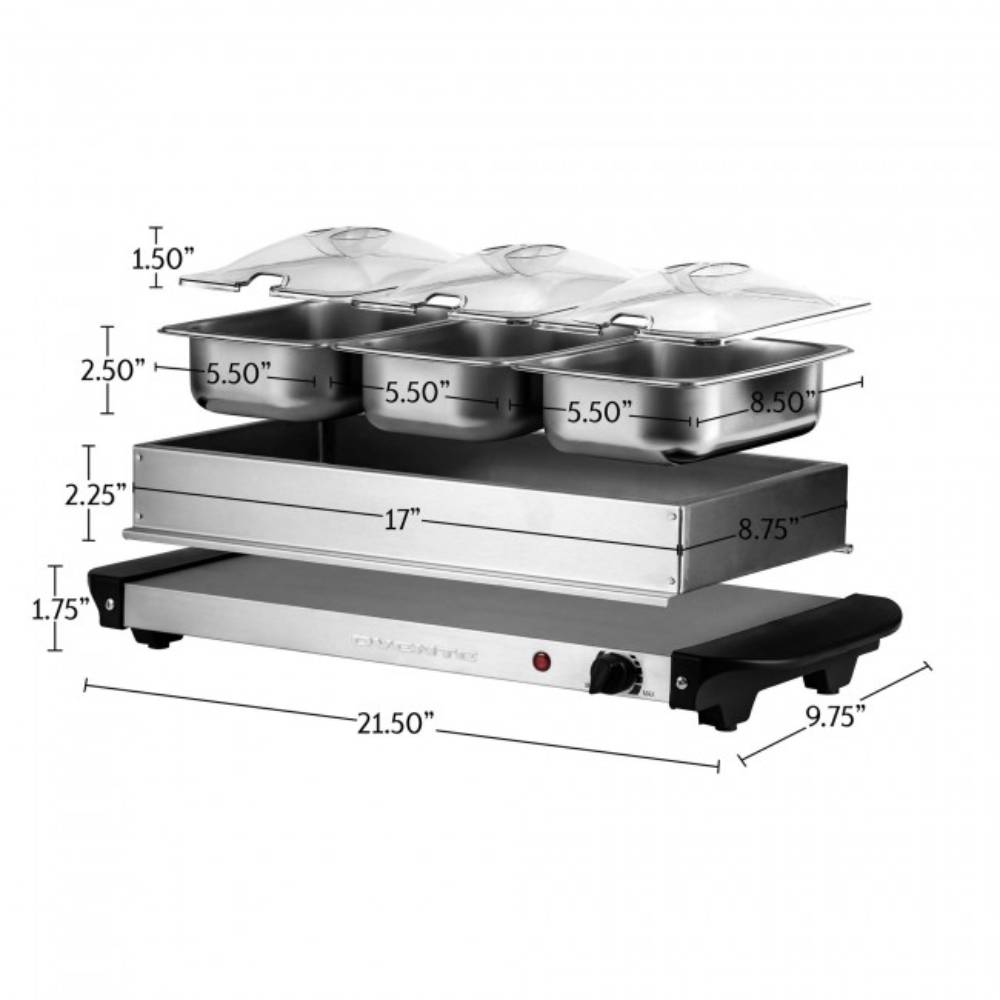 Ovente FW173S Electric Buffet Server with Warming Tray - Silver