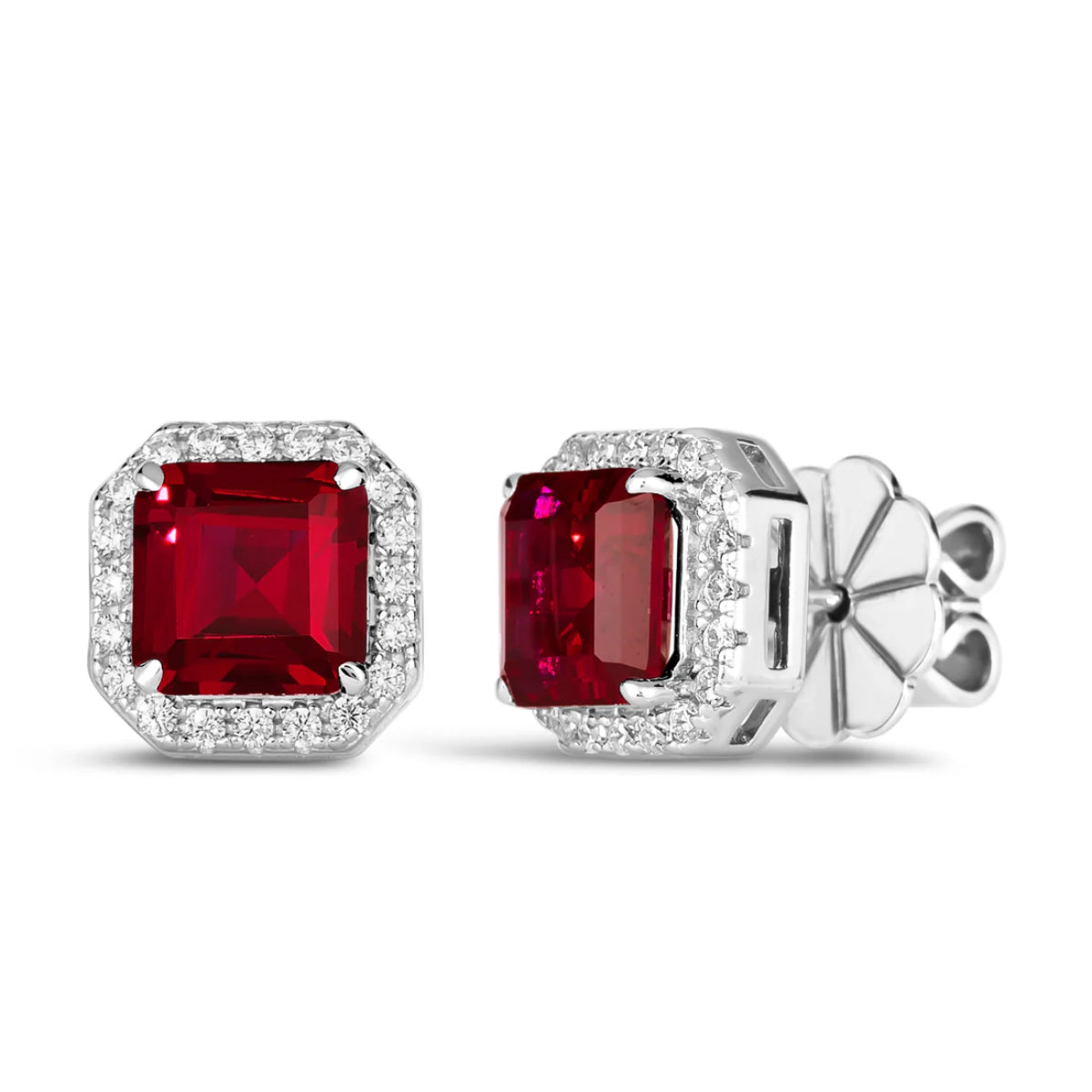 Anna Zukerman Arabella 18 Women's 3 ct. Diamond Crystalline and 2 ct. Ruby Bollinger Stud Earrings in Platinum-Plating over 925 Sterling Silver