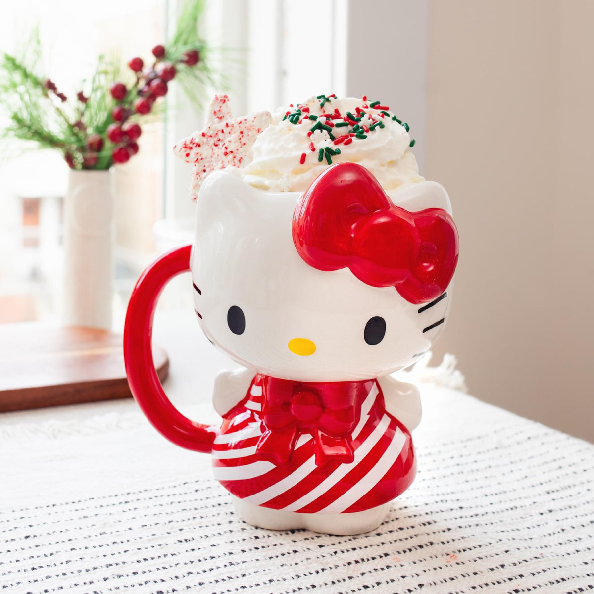 Sanrio Hello Kitty Candy Cane Dress 3D 20 oz Sculpted Ceramic Mug - Red/White