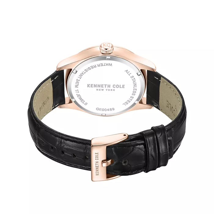 Kenneth Cole New York Mechanical Men's 42mm Black Strap Watch - Black/Rose Gold Dial