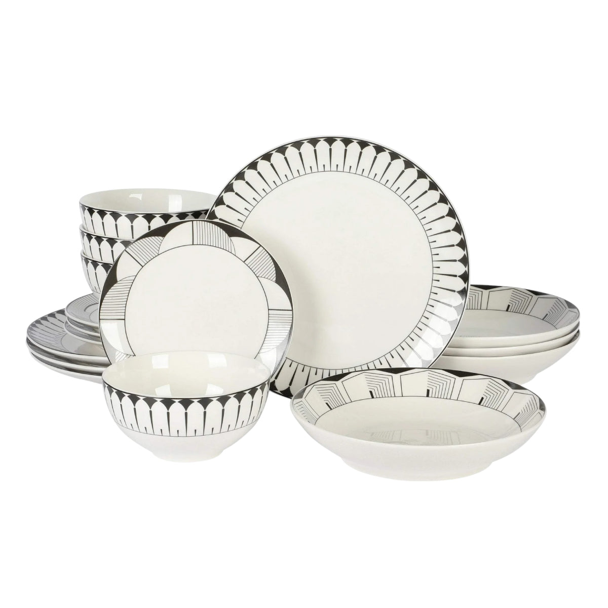 Gibson Home 136593 Aracama Double Bowl Decorated Dinnerware Set (16-Piece)